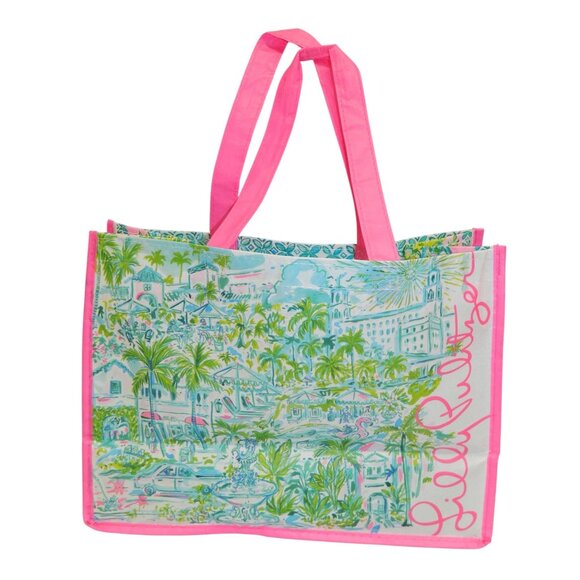 Lilly Pulitzer Reusable Tote Bag With Tropical Print & Pink Accents - Picture 1 of 8